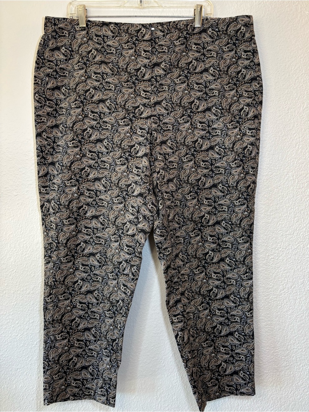 J Jill Women's Black Paisley Print Cropped Ankle Pants Size 20 Stretch Cotton